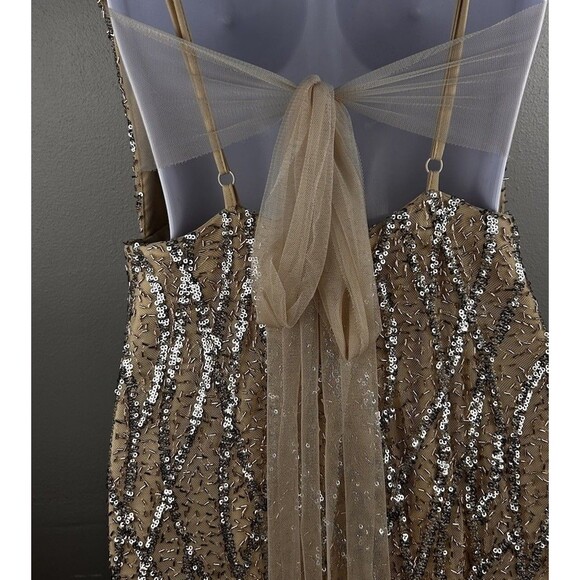Jump Apparel Long Nude Sequin Dress Tulle Tie Back Junior Size 9/10 - Picture 6 of 10